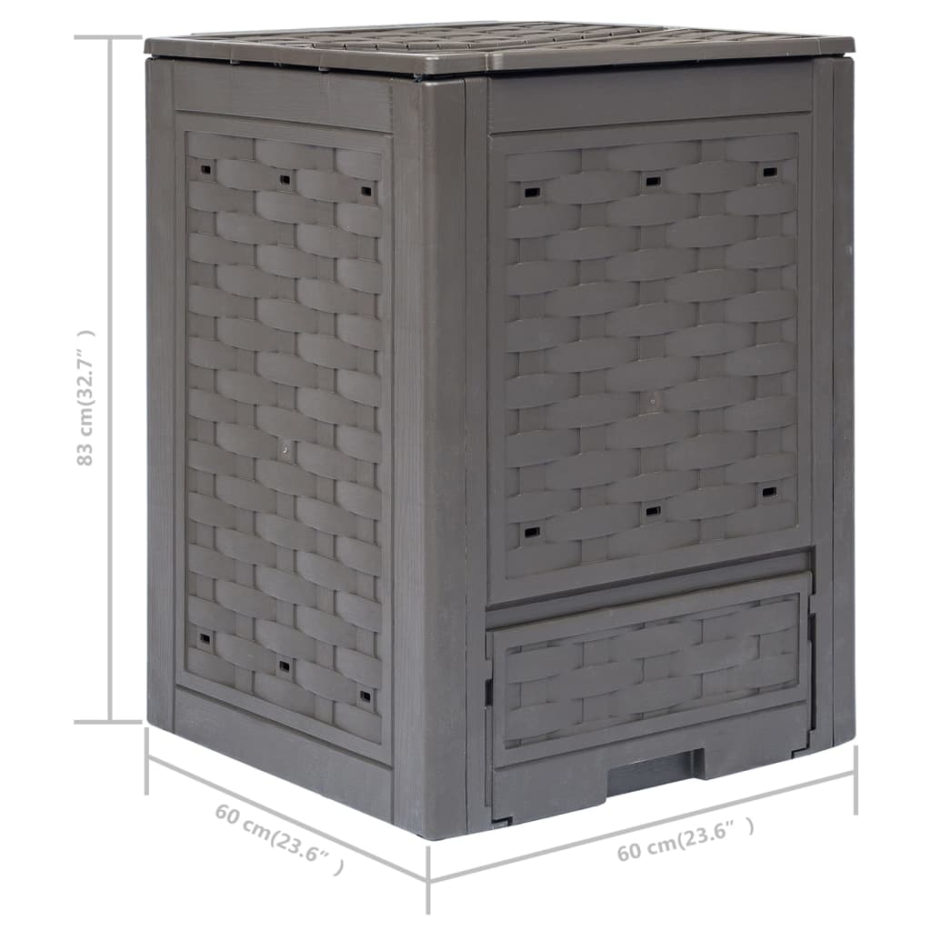 Vrtni kompostnik 2 kosa rjavi 60x60x83 cm 600 L plastični ratan - slika 7