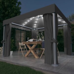 Paviljon z zaveso in LED lučkami 3x3 m antracit