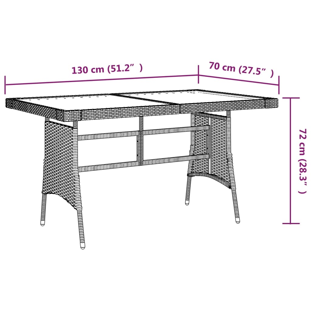Vrtna miza siva 130x70x72 cm poliratan in trden akacijev les - slika 4