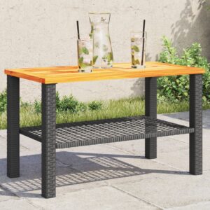 Vrtna miza črna 70x38x42 cm poliratan in akacijev les