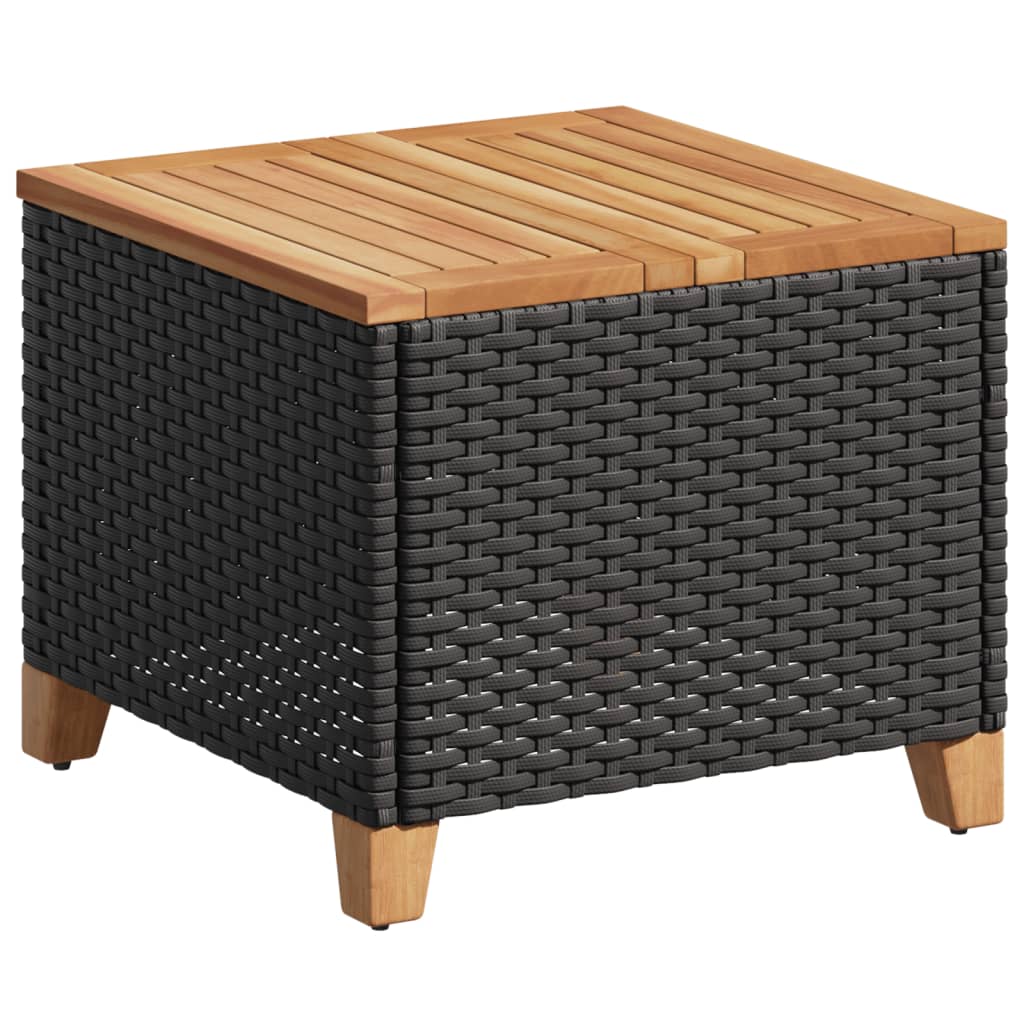 Vrtna miza črna 45x45x37 cm poliratan in akacijev les - slika 2