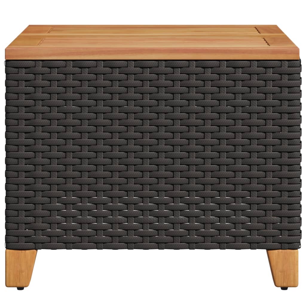 Vrtna miza črna 45x45x37 cm poliratan in akacijev les - slika 5