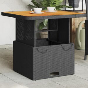 Vrtna miza črna 80x80x71 cm poliratan in akacijev les