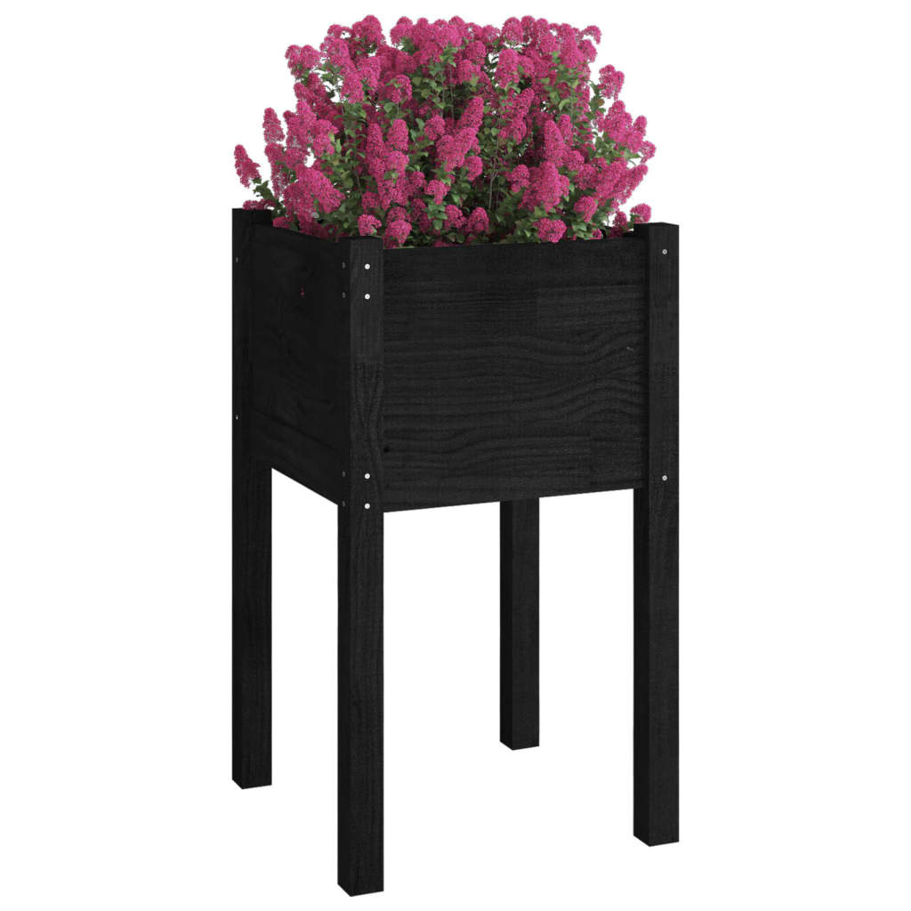 Vrtno cvetlično korito 2 kosa črno 40x40x70 cm trdna borovina - slika 3
