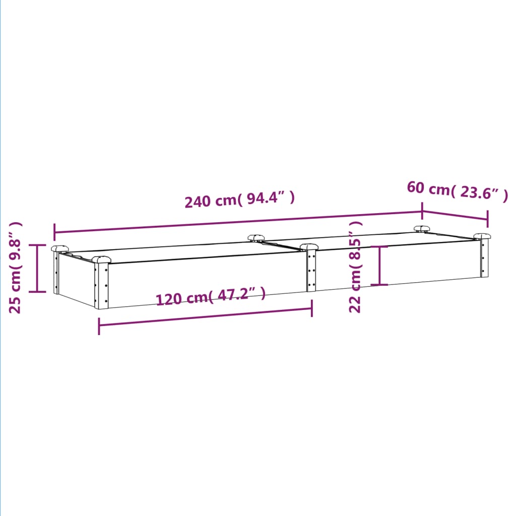 Vrtna visoka greda s podlogo rjava 240x60x25 cm trden les jelke - slika 8