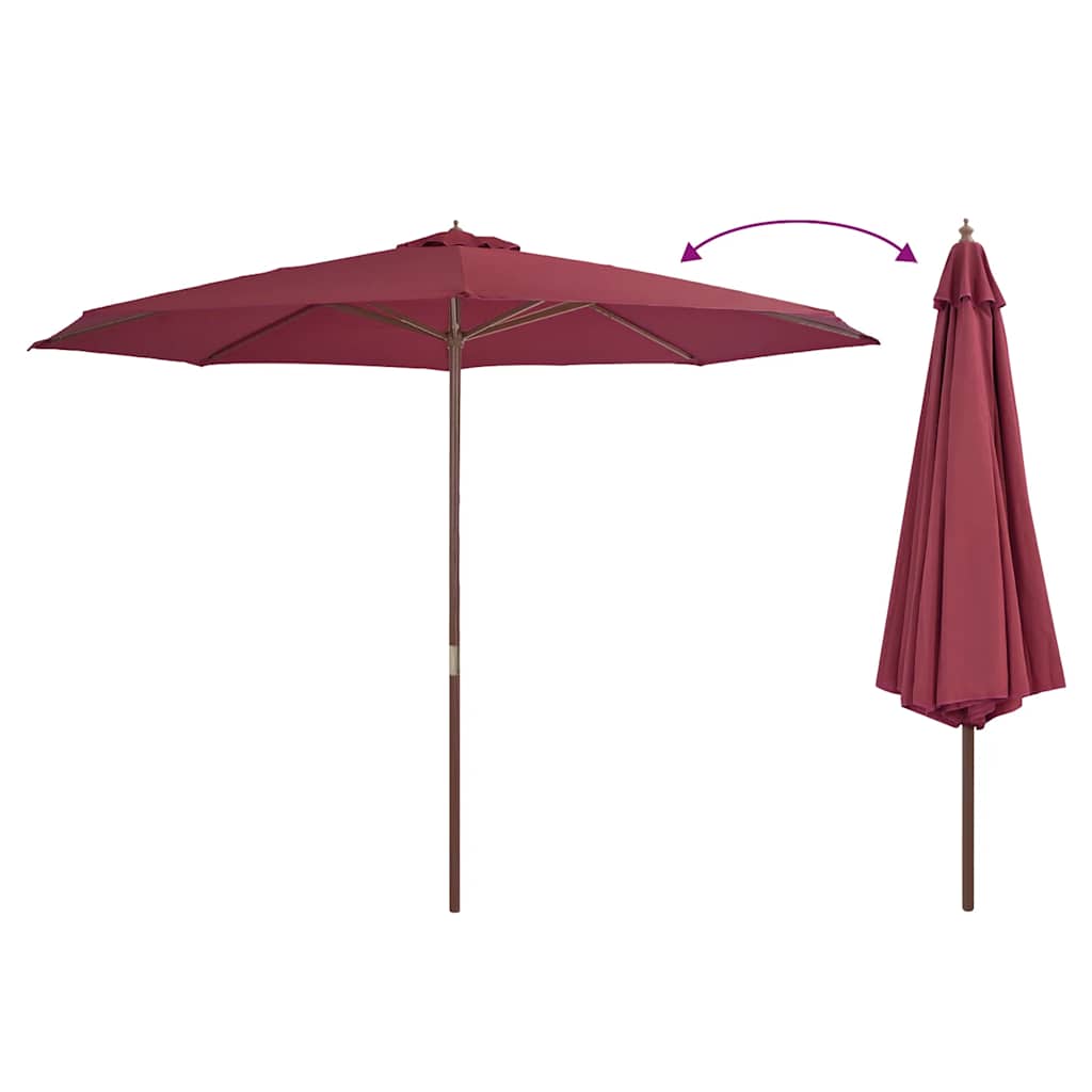 Zunanji senčnik z lesenim drogom 350 cm bordo - slika 3
