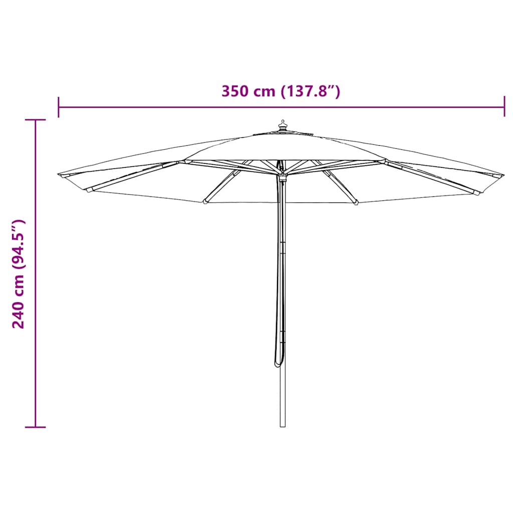 Zunanji senčnik z lesenim drogom 350 cm bordo - slika 5