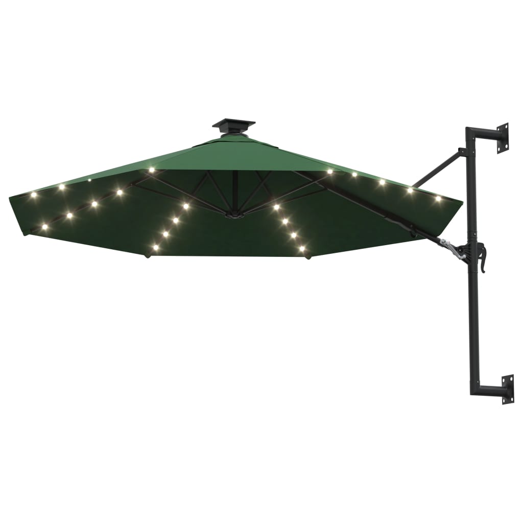 Stenski senčnik z LED in kovinskim drogom 300 cm zelen - slika 2