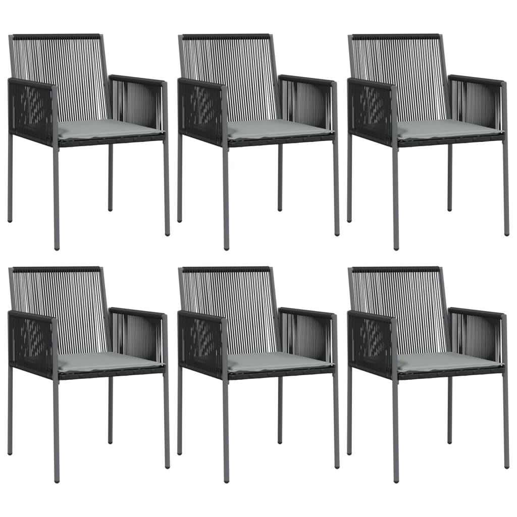 Vrtni stoli z blazinami 6 kosov črni 54x60,5x83,5 cm poliratan - slika 2