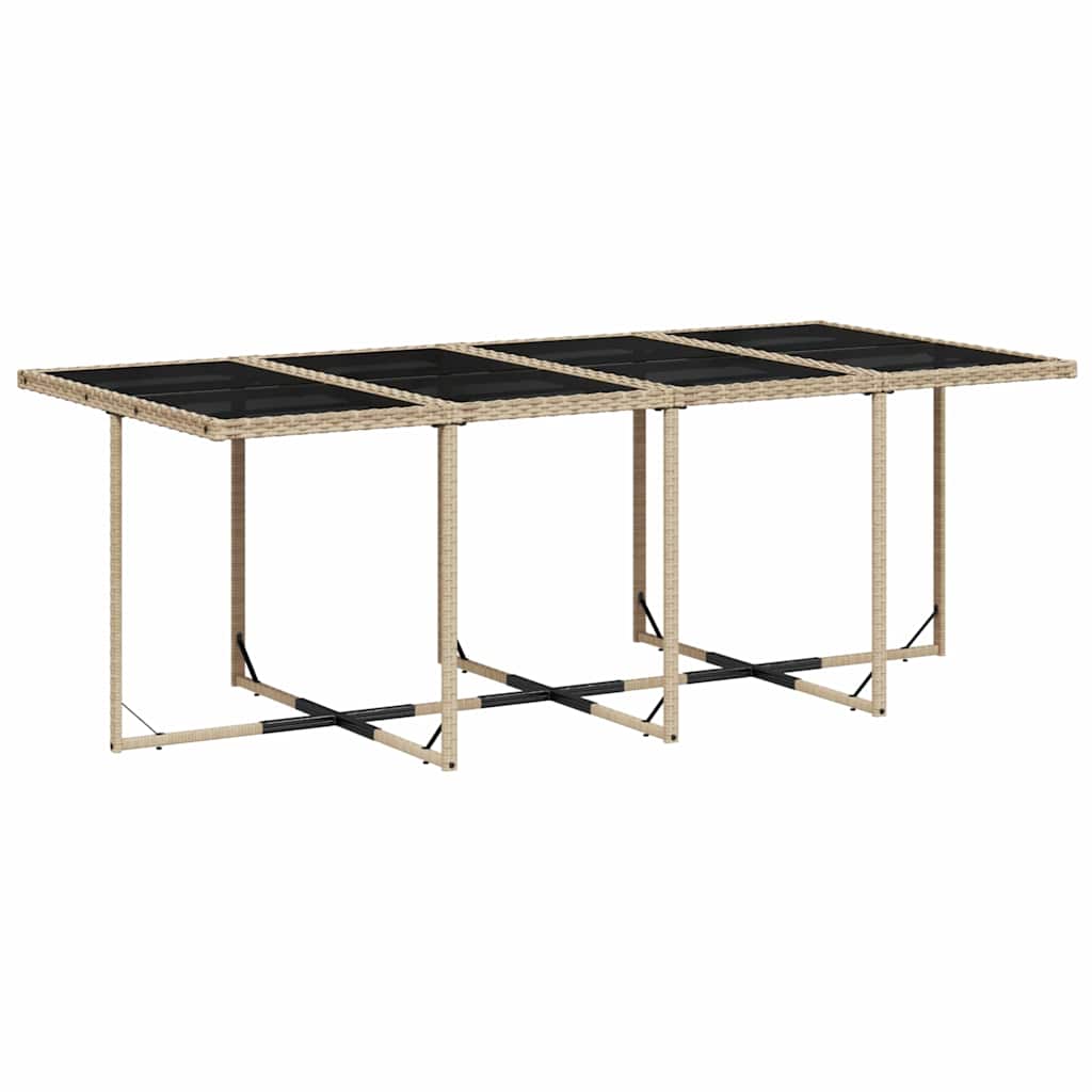 Vrtna jedilna garnitura 9-delna z blazinami bež poli ratan – 220x106 cm, svetlo siva blazine, steklo - slika 4