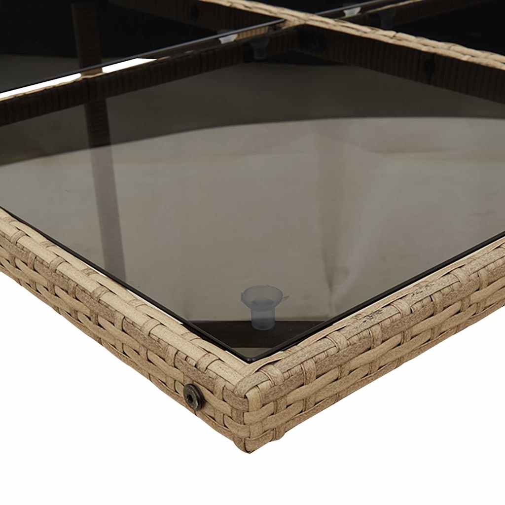 Vrtna jedilna garnitura 9-delna z blazinami bež poli ratan – 220x106 cm, svetlo siva blazine, steklo - slika 5