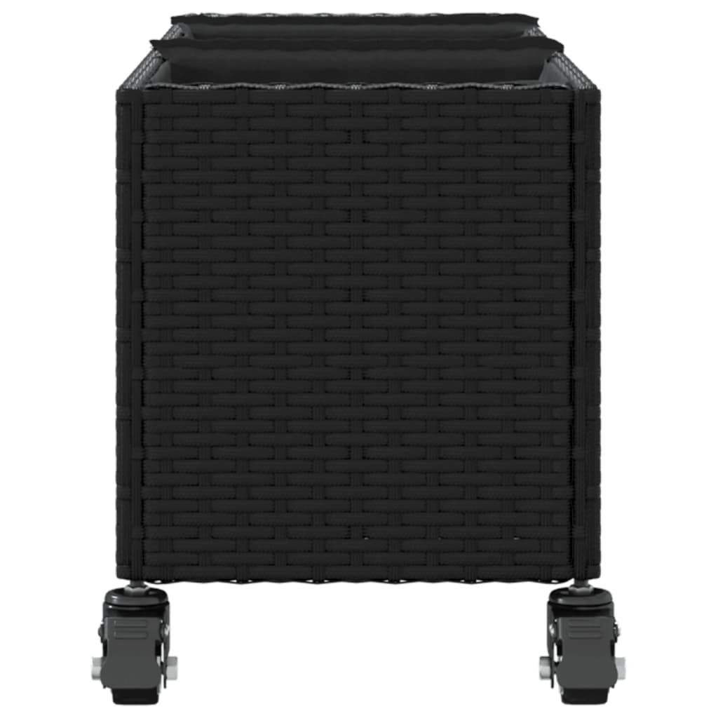 Vrtno korito s kolesi in 3 lonci črna 107x32x38 cm poli ratan - slika 6