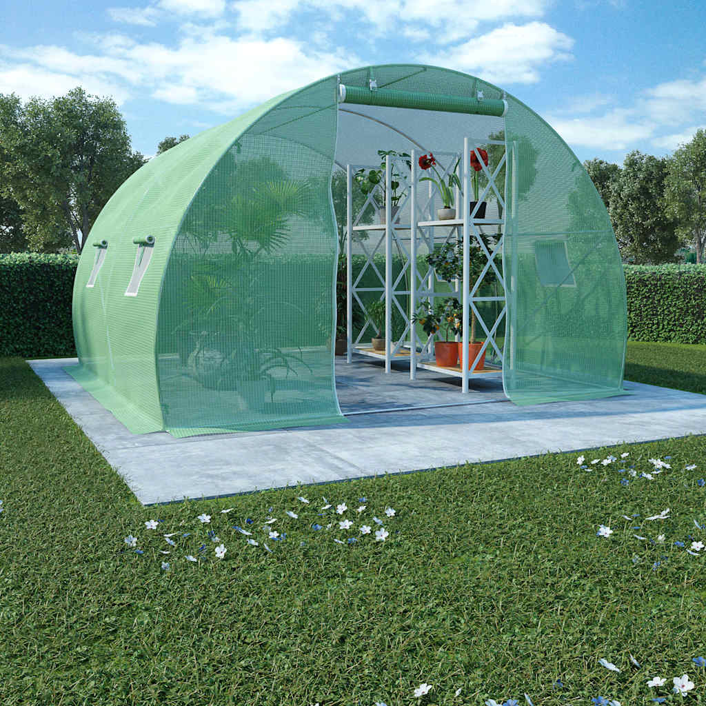 Rastlinjak z jeklenim ogrodjem 300 x 300 x 200 cm (9 m²), zelen