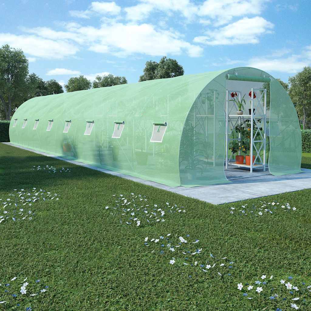 Rastlinjak z jeklenim ogrodjem 1200 x 300 x 200 cm (36 m²), zelen