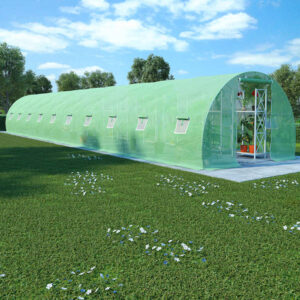 Rastlinjak z jeklenim ogrodjem 15 x 3 x 2 m (45 m²), zelen